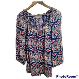 Vintage America Womens 3/4 balloon sleeve Peasant Top button up Size  Large